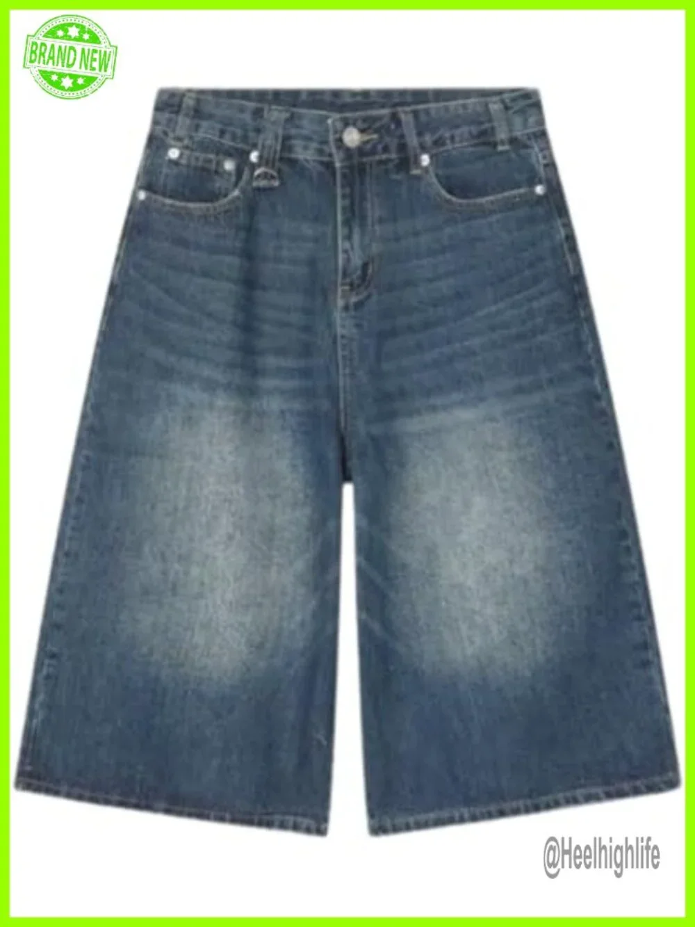 Womens Baggy Capri Jean Shorts Wide Leg Long Y2K Cotton Denim Summer